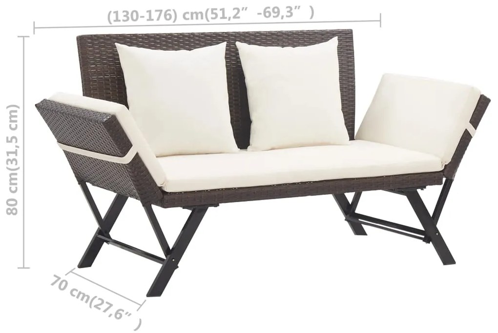 Banco de jardim com almofadões 176 cm vime PE castanho