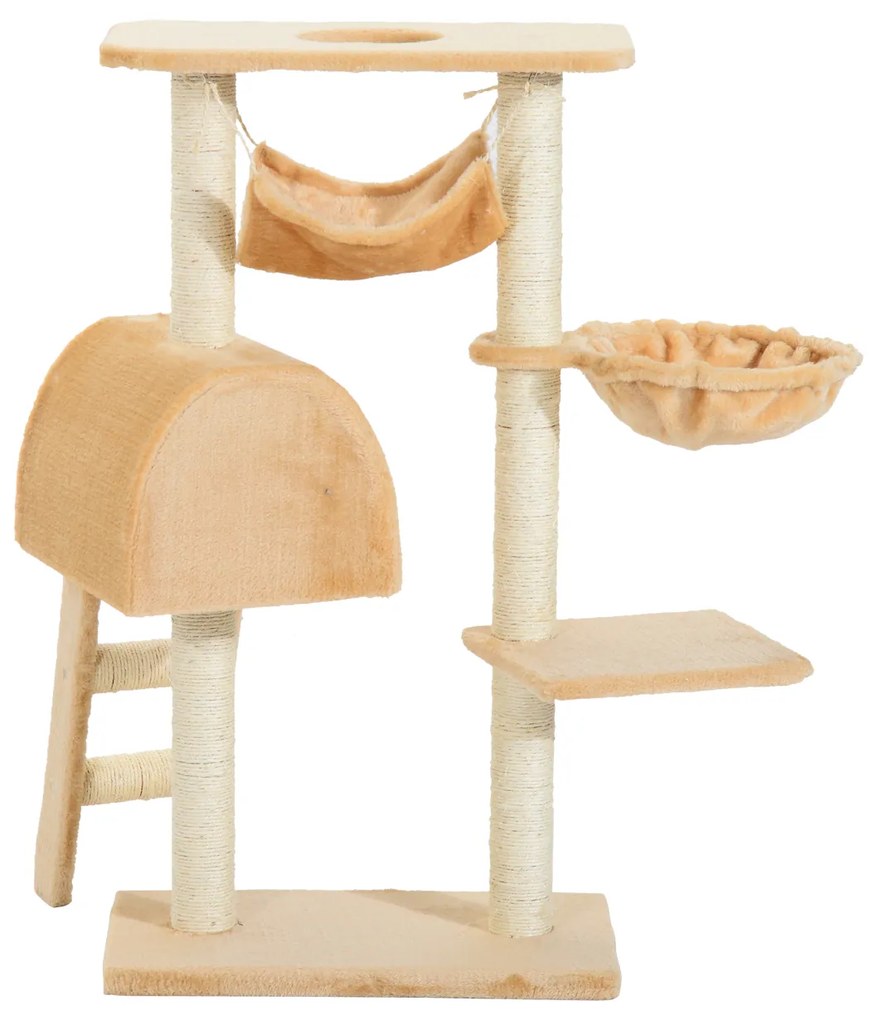 Árvore para Gatos Raspador com Poste para arranhar Ninho Rede Plataforma Casinha Escada Veludo Sisal Natural - 55x30x100cm