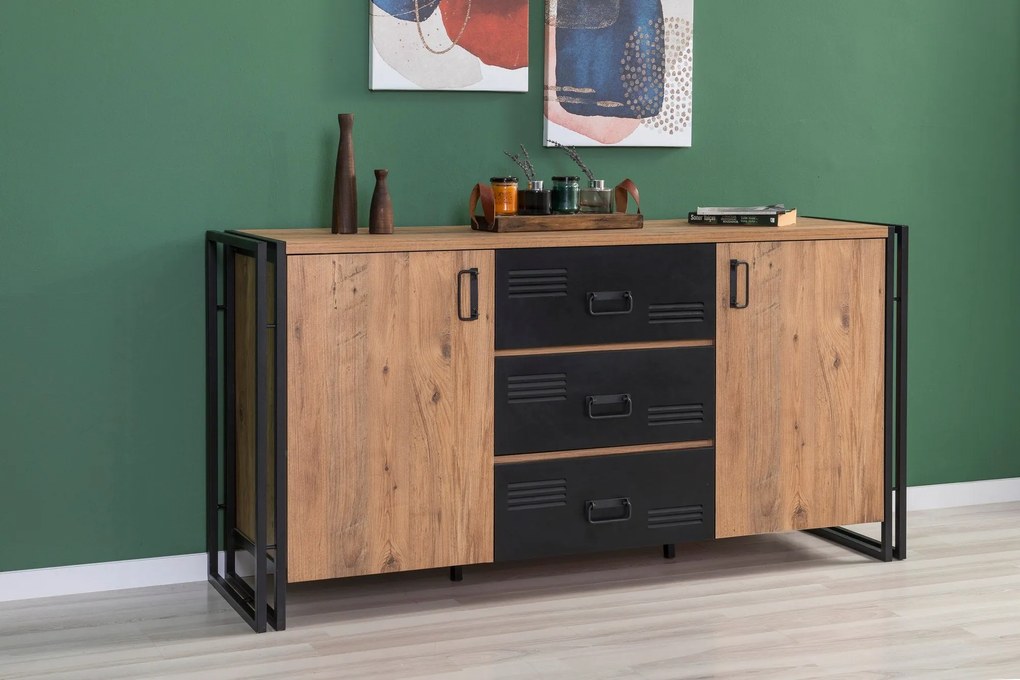 Conjunto de Mobiliário de Sala Cosmo – Pinho Atlântico Preto – TV: 180