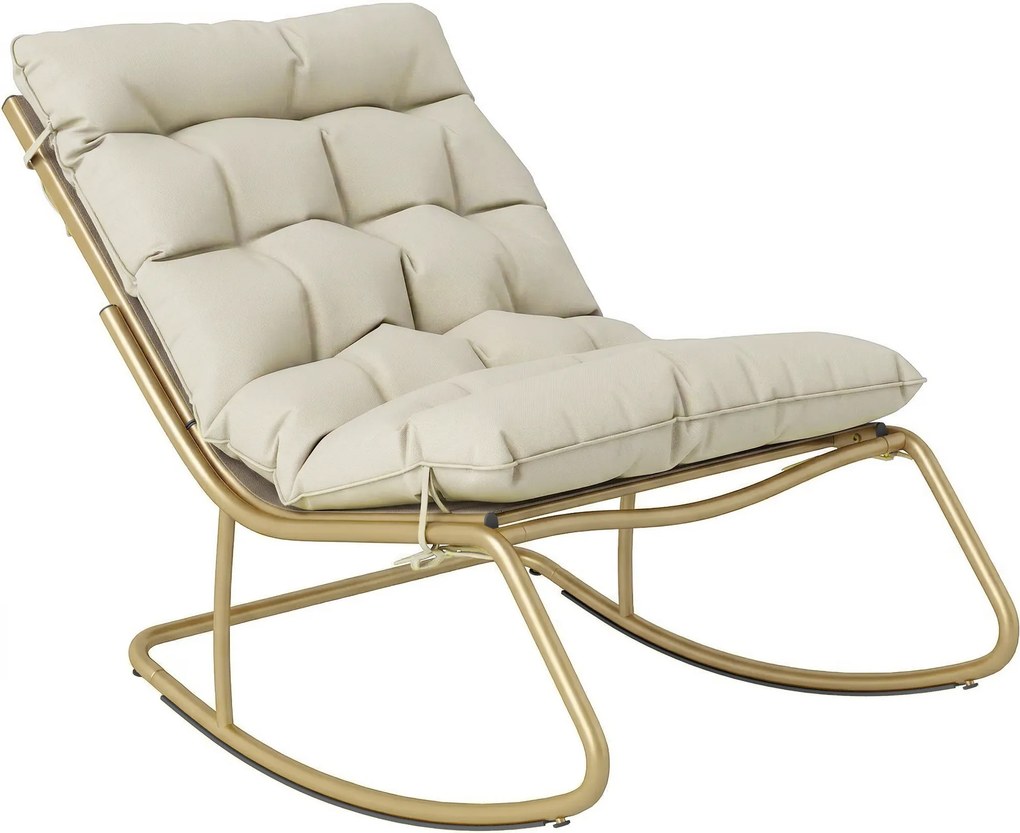 Outsunny Cadeira de Balanço Exterior, Assento 63 cm, Almofada incluída, Cor Caqui. | Aosom Portugal