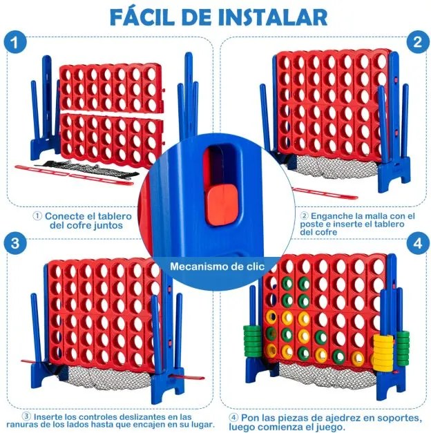 Conjunto Conecta 4 Gigante 119 cm para crianças e adultos com saco de transporte Jogo familiar interior exterior Azul
