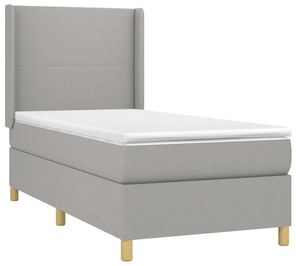 Cama box spring c/ colchão e LED 100x200 cm tecido cinza-claro