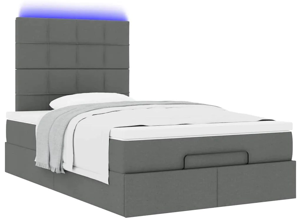 Estrutura cama otomana colchão 120x200cm tecido cinzento escuro
