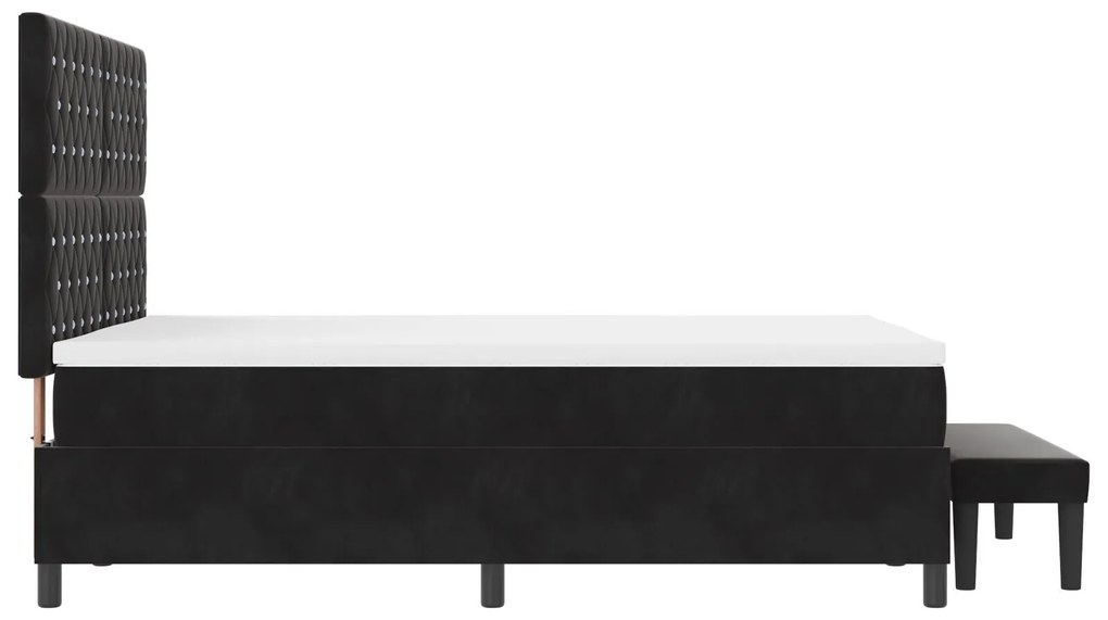 Cama Box com Colchão e Banco Preto 140x200 cm Veludo