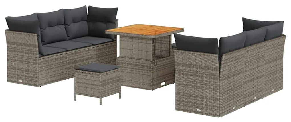 Conjunto de Sofá de Jardim vidaXL de 9 Peças com Almofadas Cinza Ratta