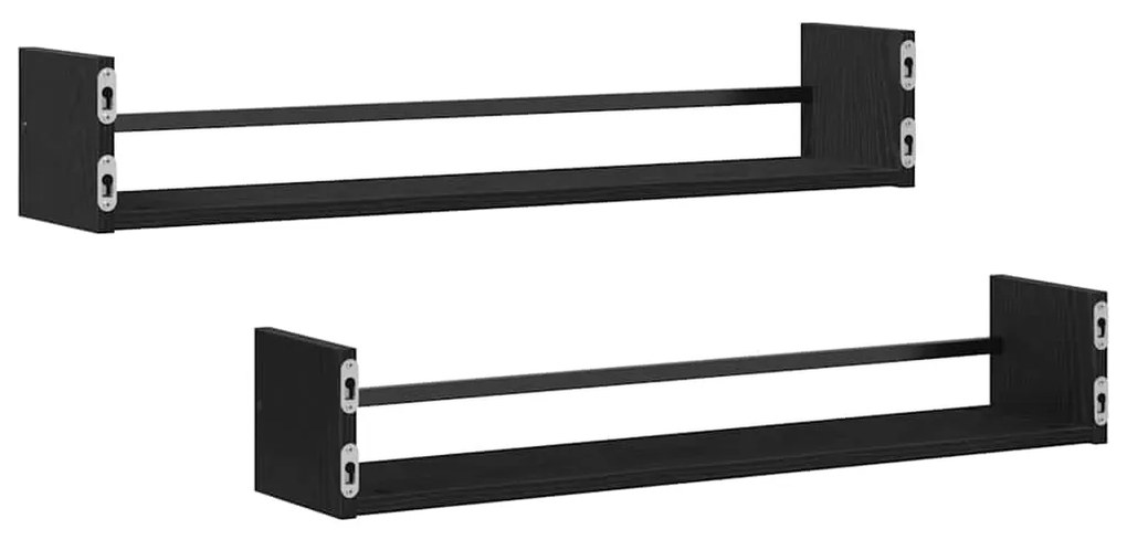 Prateleiras de parede 2 pcs Preto Carvalho 80x16x14 cm Madeira de enge