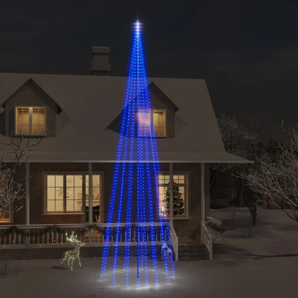 vidaXL Árvore de Natal mastro de bandeira 1134 LEDs 800 cm azul
