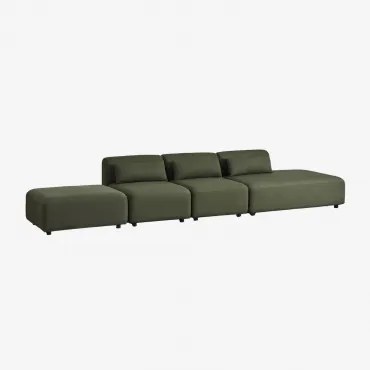 Sofá Modular De 3 Peças Com Chaise Longue Direita E Puff Fogler Tecido Pele De Borrego Verde Sálvia - Sklum