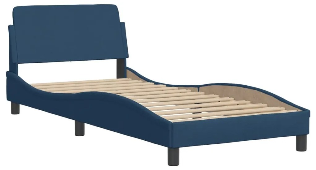 Estrutura cama c/ cabeceira sem colchão tecido 90x190 cm azul