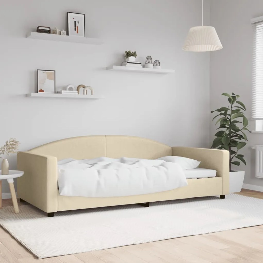 Sofá-cama 100x200 cm tecido cor creme