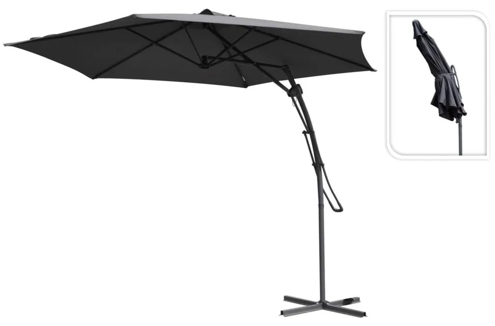 436105 ProGarden Guarda-sol suspenso 300 cm cinzento-escuro