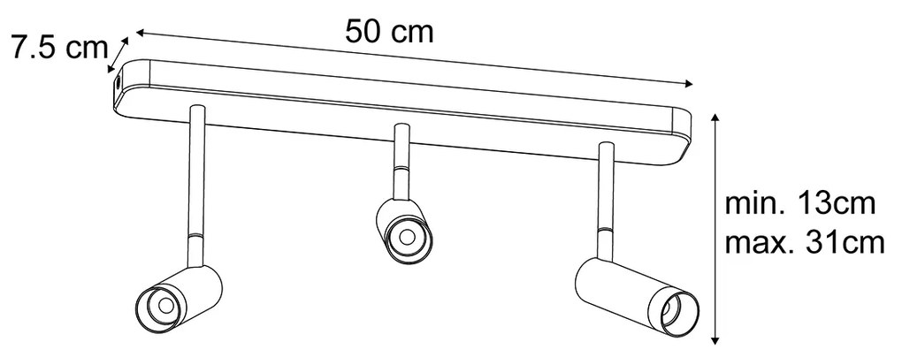 Foco de teto arredondado preto GU10 35mm 3-luzes ajustável - Kate