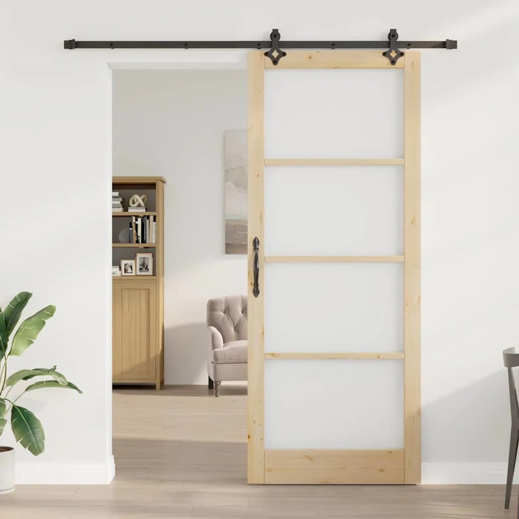 Porta Deslizante vidaXL com Conjunto de Ferragens 93x232 cm Madeira Só