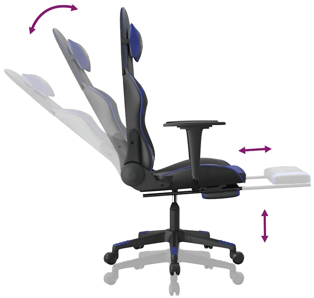 Cadeira gaming massagens c/ apoio pés couro artif. preto/azul