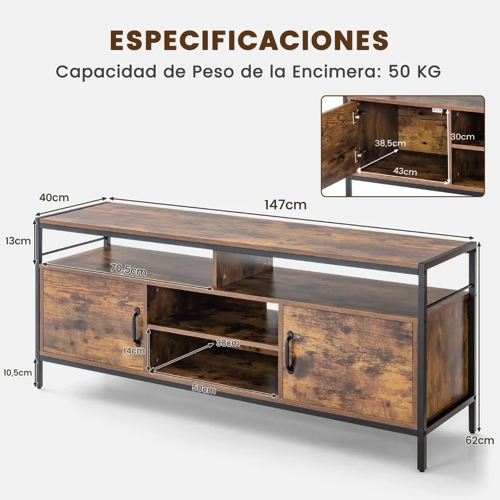 Móvel para TV com Aberta e Armário de Arrumação 147 x 40 x 62 cm Castanho Rústico