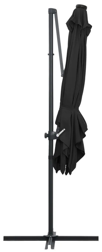 Guarda-sol cantilever c/ luzes LED e poste aço 250x250 cm preto
