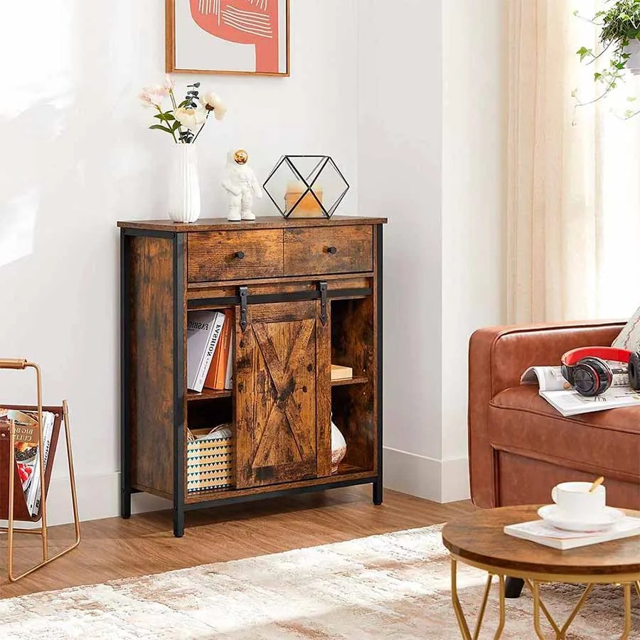 Aparador com gaveta estilo industrial 70 x 30 x 80 cm Castanho Vintage-preto
