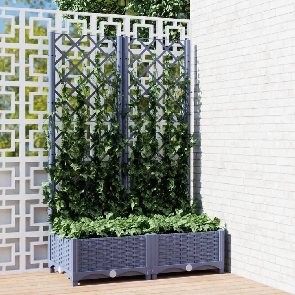 vidaXL Vaso/floreira jardim c/ treliça 80x40x121,5 cm PP cinzento azul
