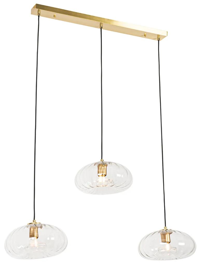 Candeeiro suspenso dourado com vidro alongado 3 luzes - Ayesha Art Deco