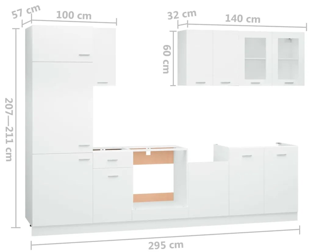 8 pcs conjunto armários de cozinha contraplacado branco