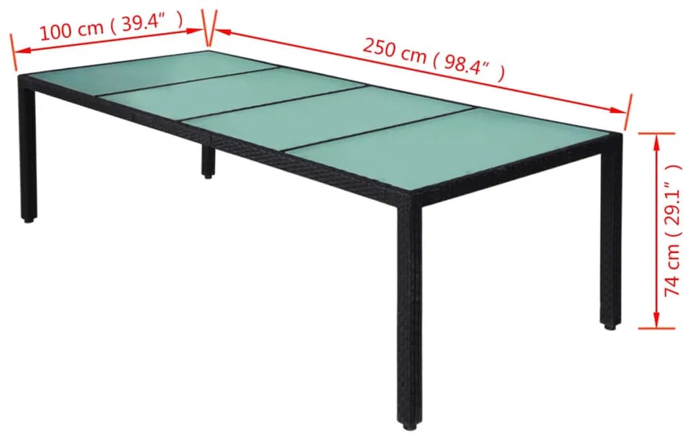 11 pcs conjunto jantar exterior com almofadões vime PE preto