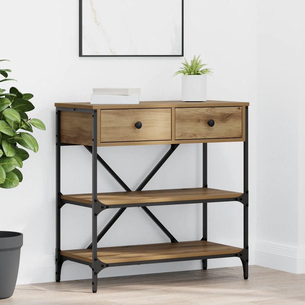 vidaXL Mesa de Console Carvalho Artesanal 75x34.5x75 cm Madeira Engenheirada