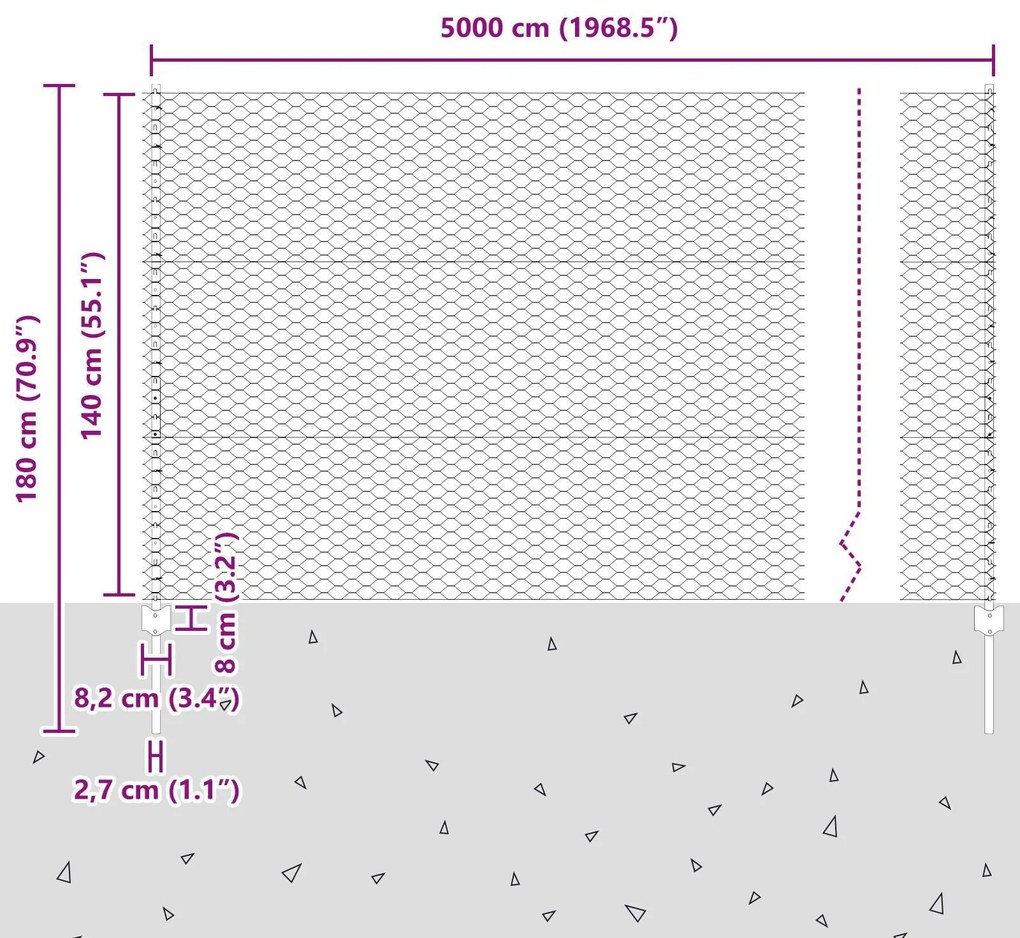 Postes de Cerca vidaXL 22 pcs U-Channel Cinza 140 cm Aço, Cerca Hexago