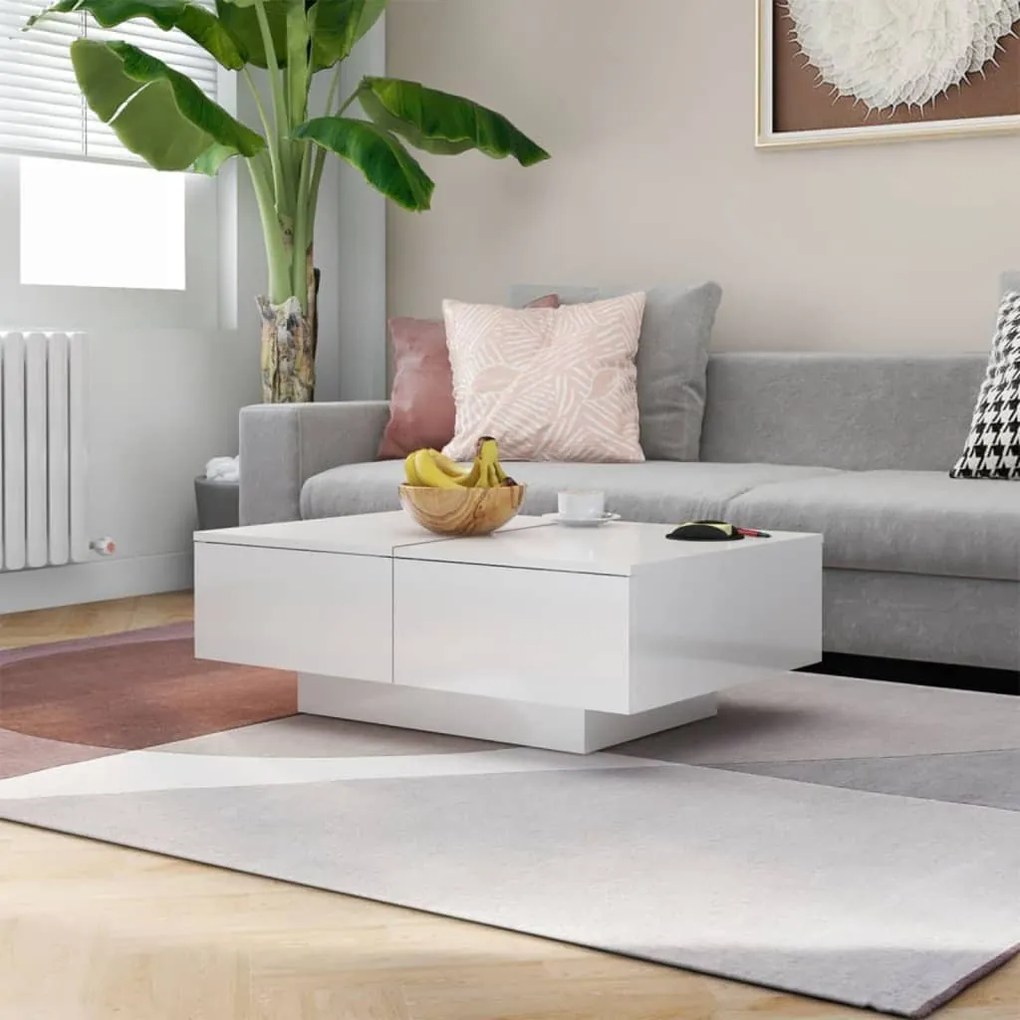 Mesa de centro derivados de madeira branco brilhante