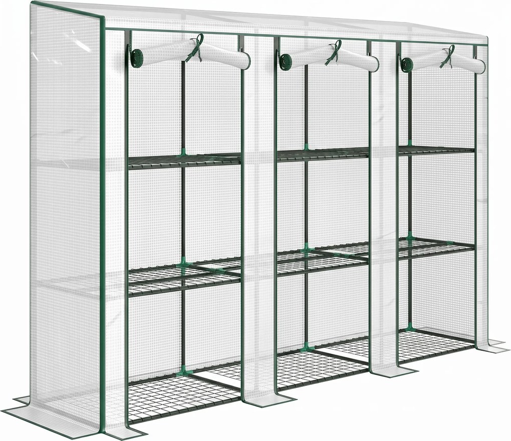 Outsunny Estufa Pequena com Prateleiras de 3 Níveis Portas com Fecho de Correr Estufa para Cultivar 215x46x151 cm Branco | Aosom Portugal