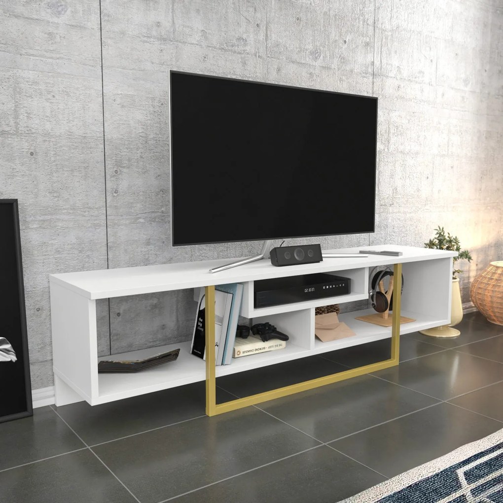 Móvel TV Asal – Branco e Dourado – 150x35,2x40 cm