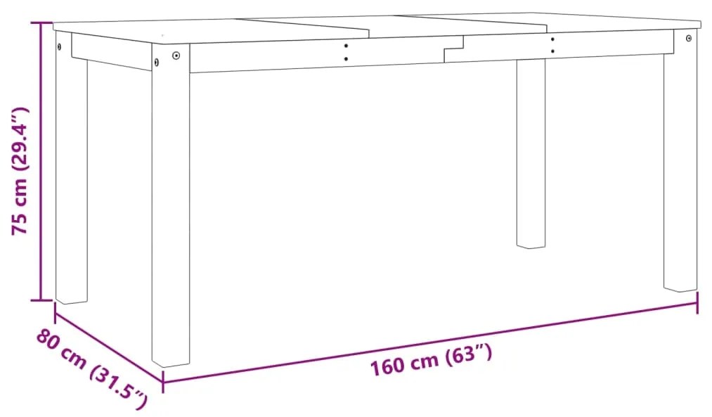 Mesa de jantar Panama 160x80x75 cm pinho maciço cinzento