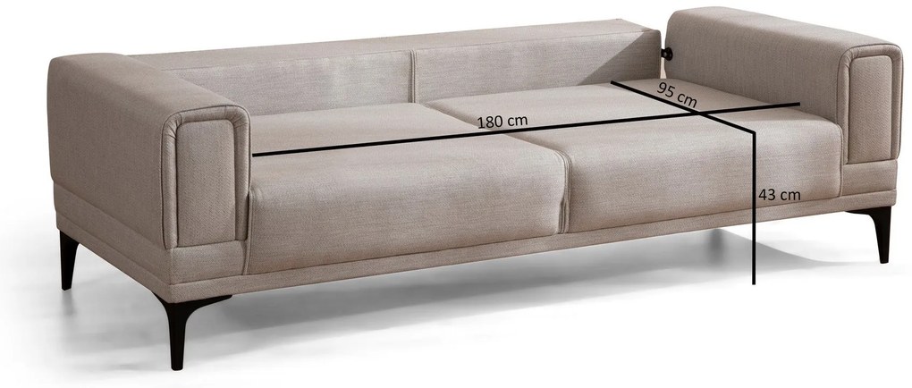 Sofá-Cama de 3 Lugares Horizon – Ecru – 215x85x77 cm
