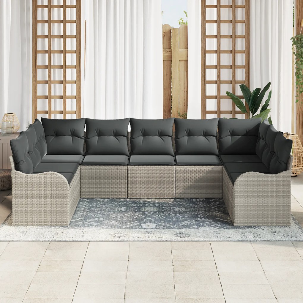 Conjunto de Sofá de Jardim vidaXL 9 Peças com Almofadas Cinza Claro Vi