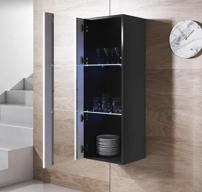 Vitrine Alta Cádiz – 40x128 cm – Preto e Branco com LED Azul