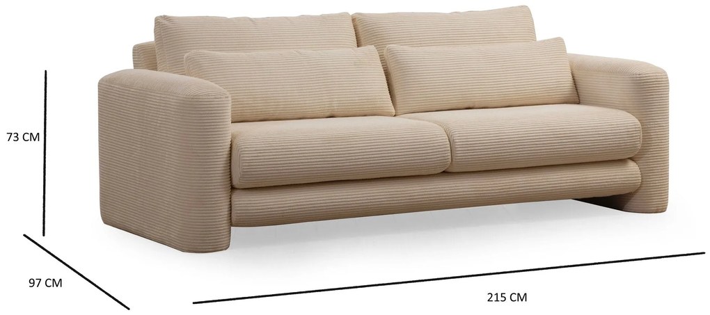 Sofá 3 Lugares Lily – Bege – 215 x 97 x 73 cm