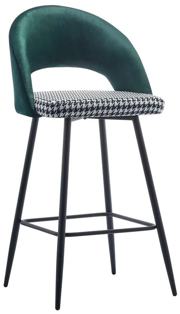 Banco de bar CLEO, metal, tecido verde com houndstooth