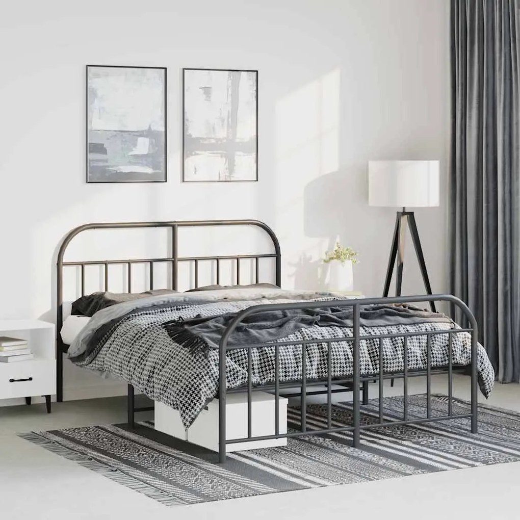 Estrutura de cama com cabeceira e pés 150x200 cm metal preto