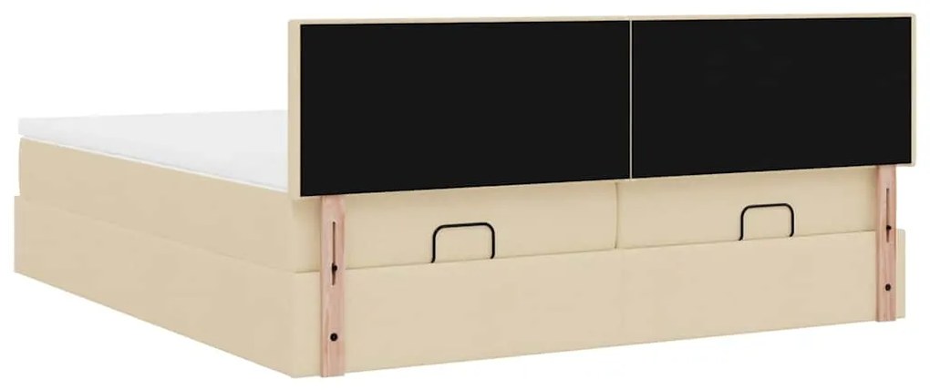 Estrutura de cama otomana com colchões tecido creme 200x200cm