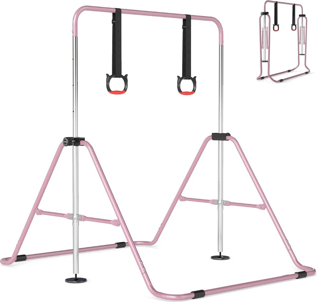 Barra de Ginástica para Crianças, 111,5 x 144,5 x 132 cm, Ajustável em 4 Níveis de Altura, Cor-de-rosa