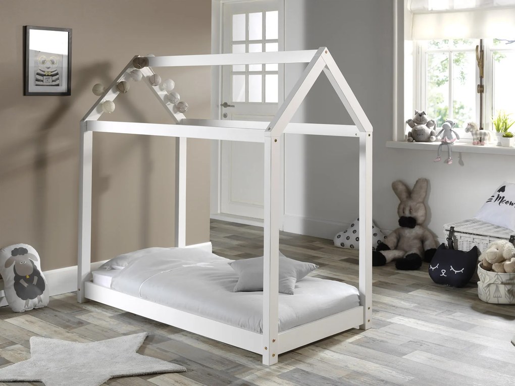 Cama criança Casa CABANE (70x140cm) + Estrado Branca