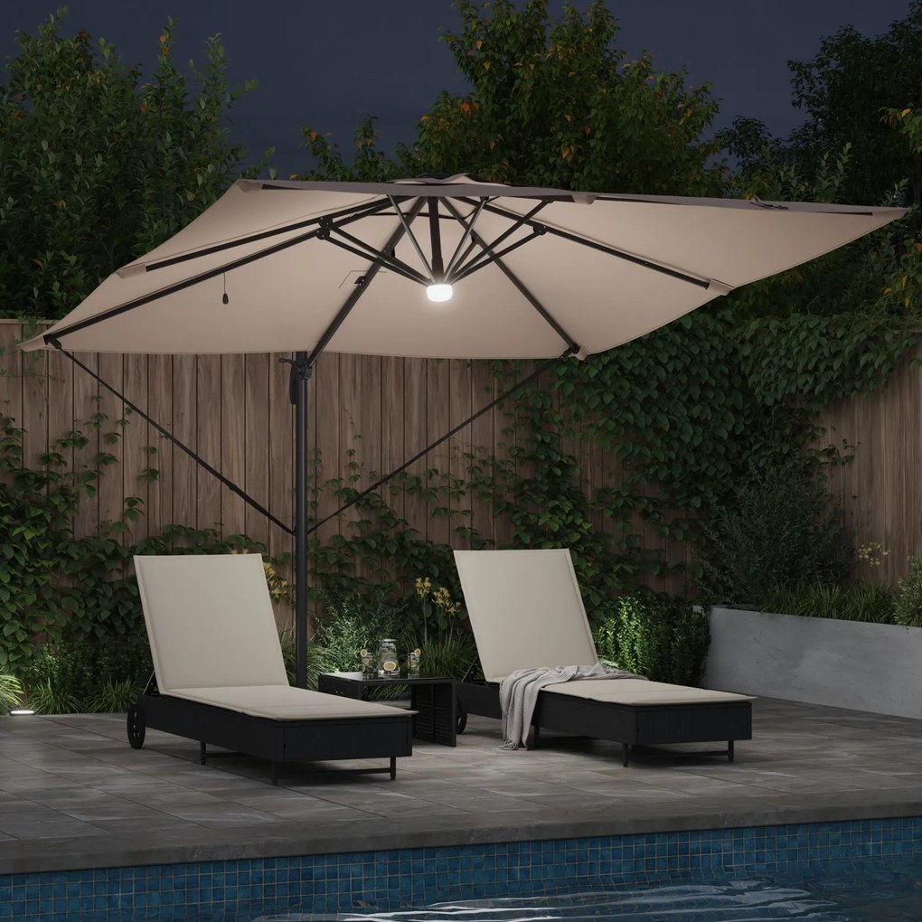 Guarda-sol Articulado Roma com LEDs Taupe 286x285x270 cm Alumínio