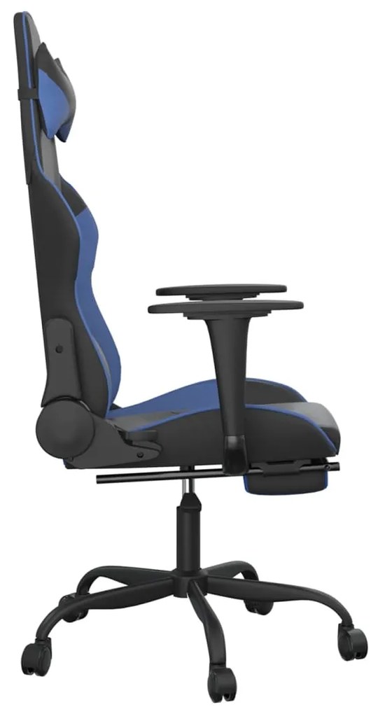 Cadeira gaming c/ apoio para pés couro artificial preto e azul