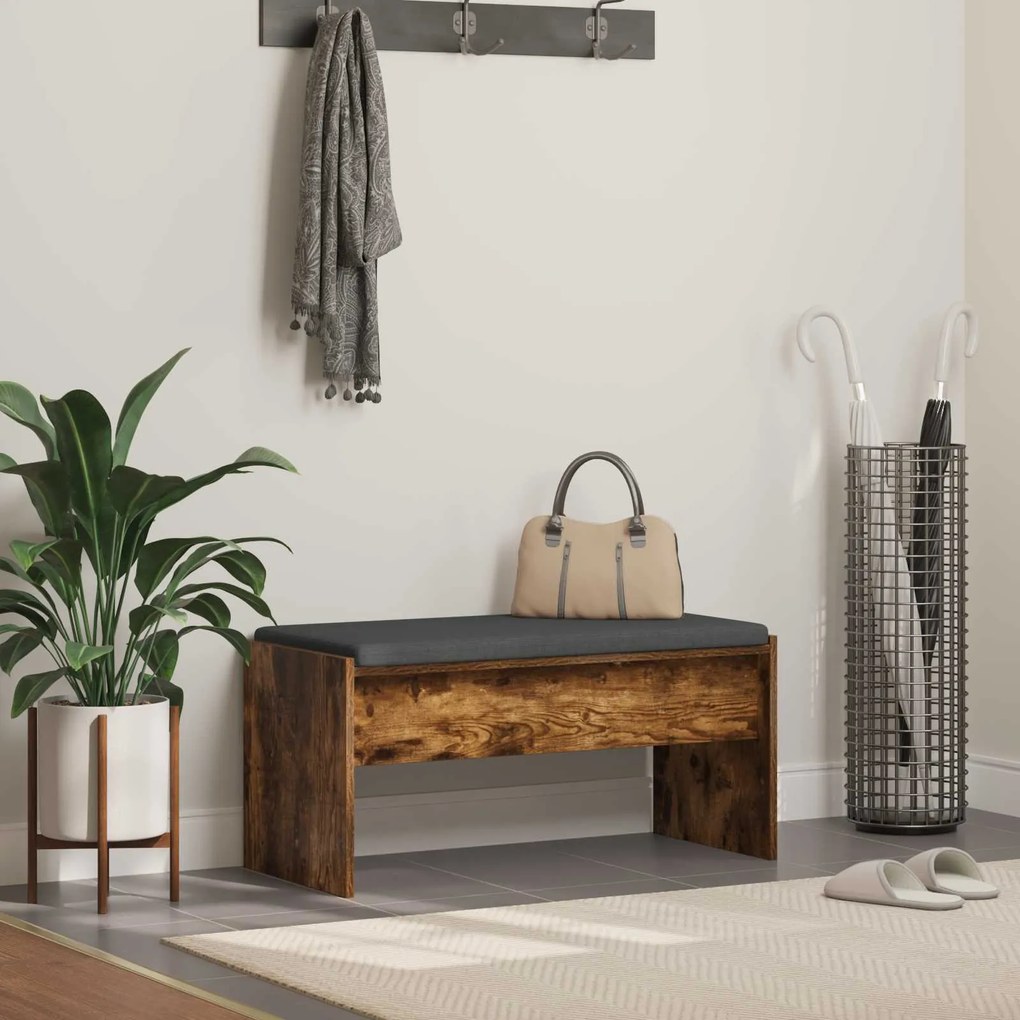 vidaXL Banco de Hall com almofada Carvalho Defumado 80 x 38 x 46 cm