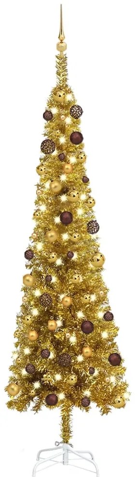 vidaXL Árvore de Natal pré-iluminada fina com bolas 240 cm dourado