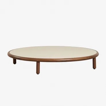 Mesa De Centro Redonda Em Madeira De Acácia Olivia Ø100 Cm & Beige Semoline & Castanho-acácia Escuro - Sklum