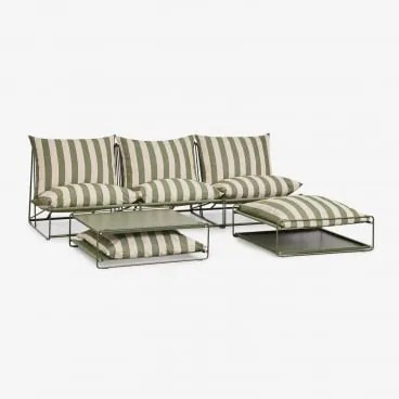 Conjunto De Jardim Com Sofá Modular De 3 Peças, Mesa Auxiliar E Puff Convertíveis Amaro Tapioca Beige - Verde Azeitona Profundo - Sklum