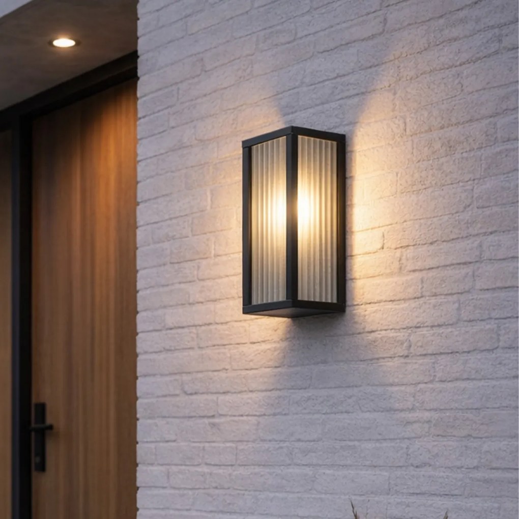 Candeeiro de Parede Exterior Preto com Vidro Acobrelado IP44 - Charlois