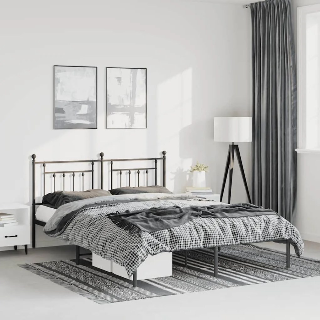 Estrutura de cama com cabeceira 135x190 cm metal preto