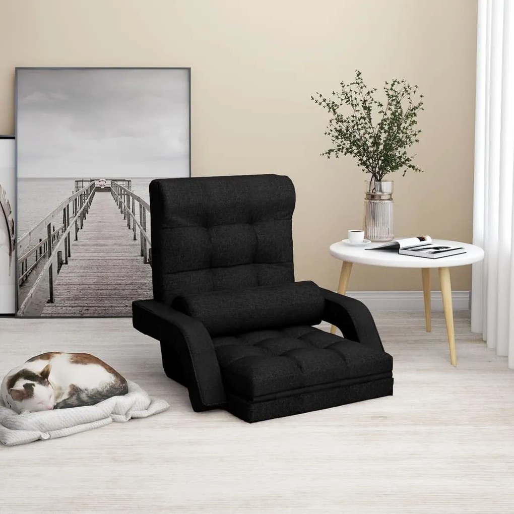 336527 vidaXL Cadeira de chão dobrável c/ função de cama tecido preto