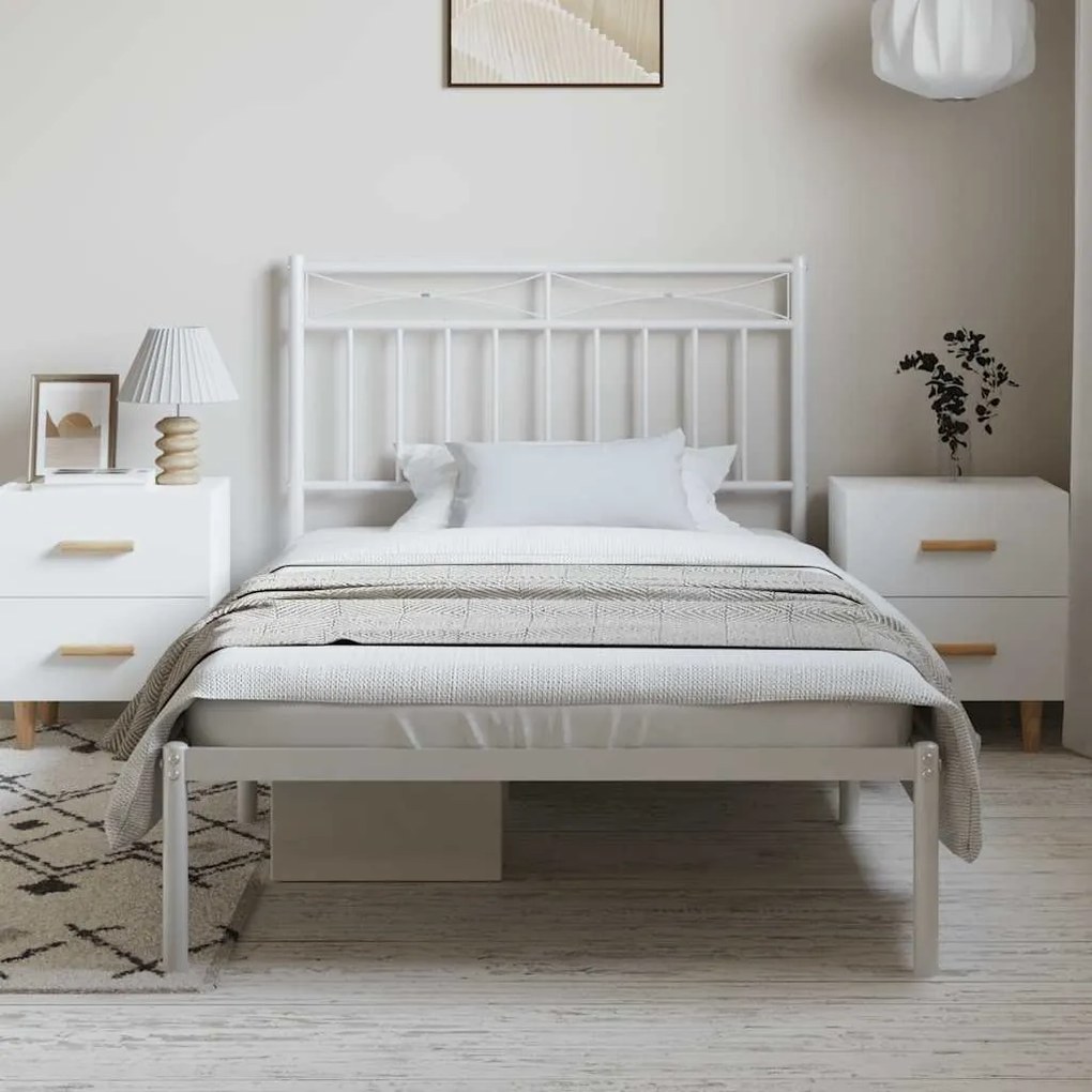 Estrutura de cama com cabeceira 100x200 cm metal branco